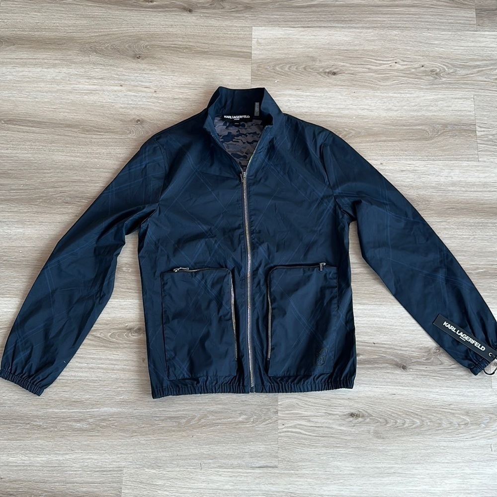Men's Karl Lagerfeld Full Zip Windbreaker Jacket, Black, Size small